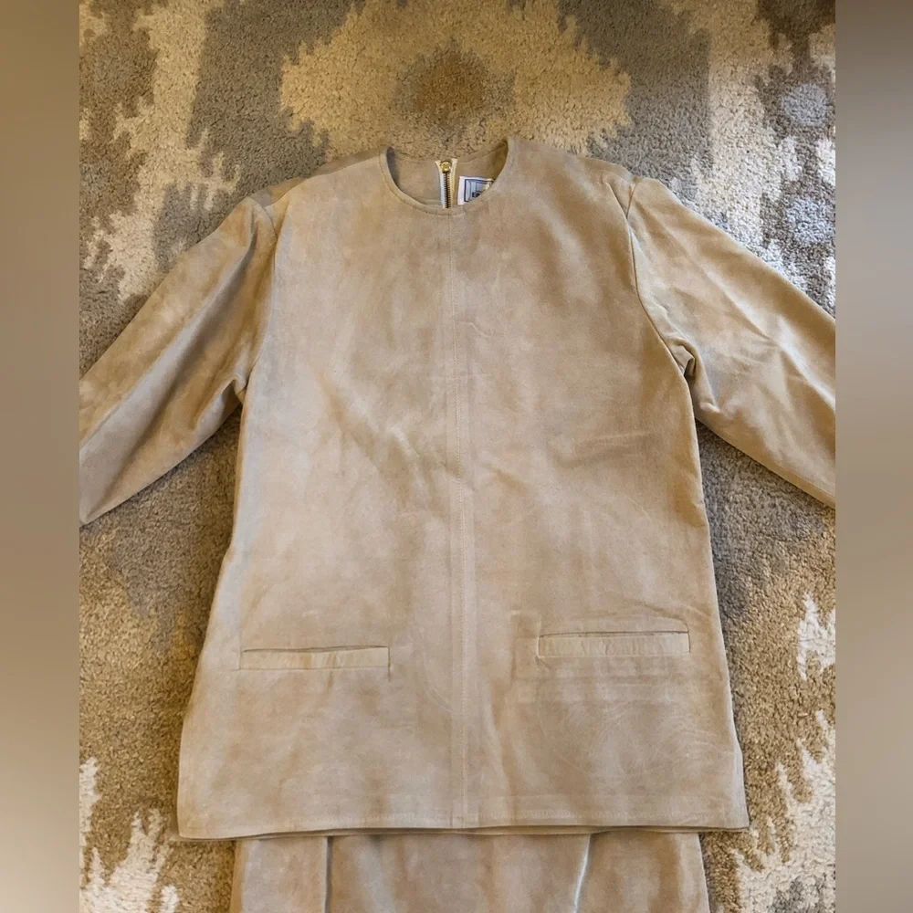 Erez Levy Saks Fifth Avenue Beige Suede Learher Skirt And Top Set Sz 4 Vintage! - Picture 2 of 16